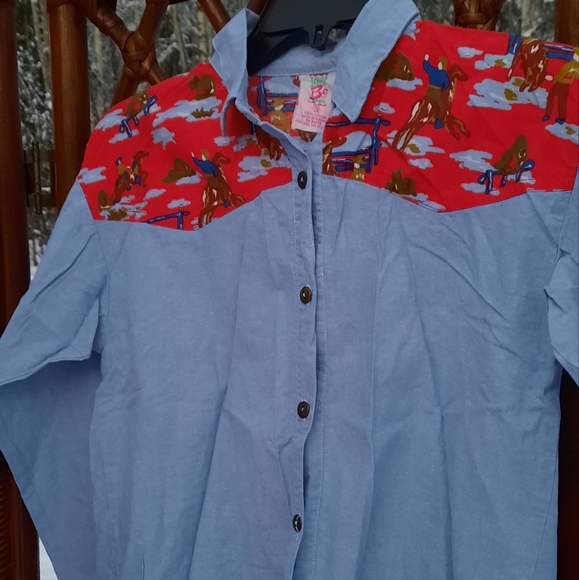 Vintage Boy's Denim cowboy print button down Shirt - Picture 7 of 10